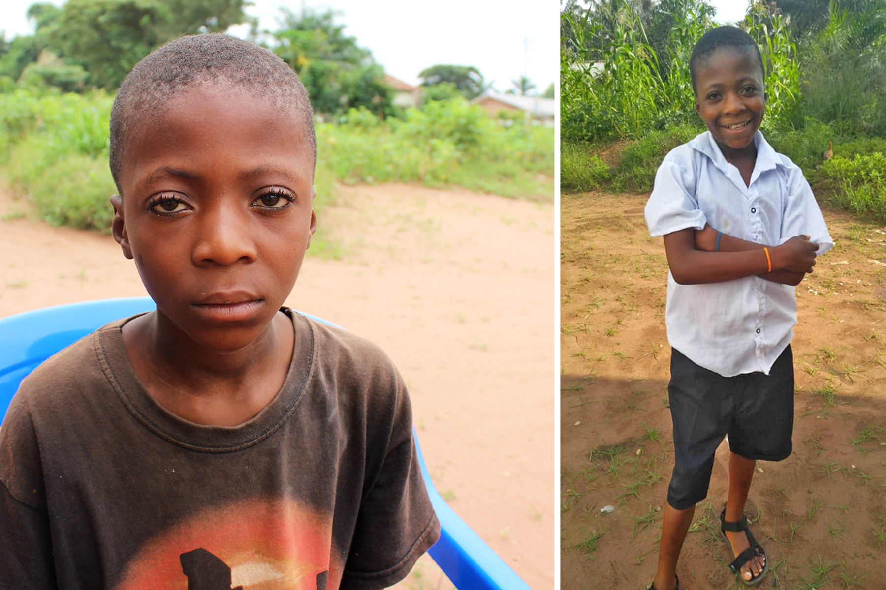 “I am alone here,” said Kanku Ngalamulume eight months ago. After receiving regular food, school supplies and being taken in as part of a family, a smile has returned to his face. MCC photos/Mulanda Juma and Matthieu Abwe Luhanglea.